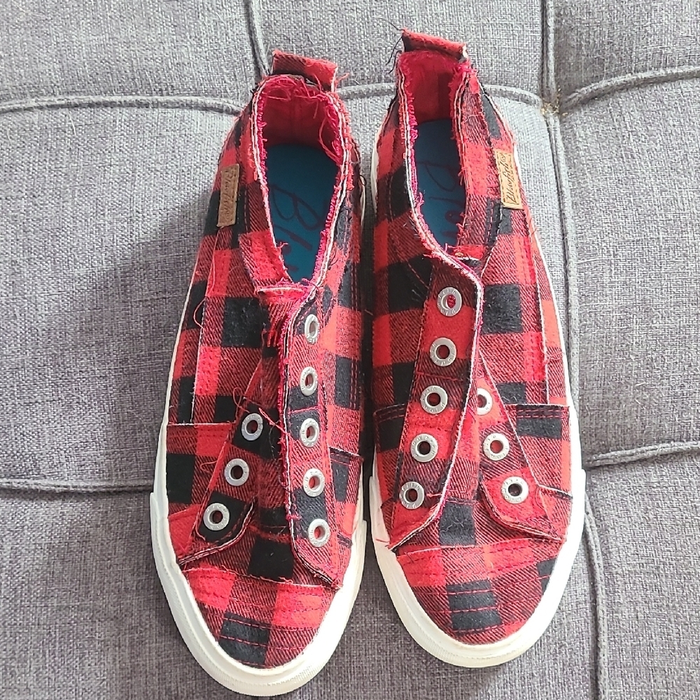 Blowfish Red and Black Plaid Slip-On Shoes